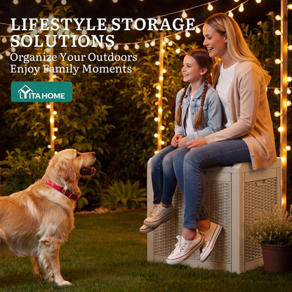 YITAHOME 95 Gallon Outdoor Storage Deck Box | Waterproof Resin Deck Box w/Handles, Lockable Outdside Deck Box for Patio Furniture, Garden Tools, Lockable & UV