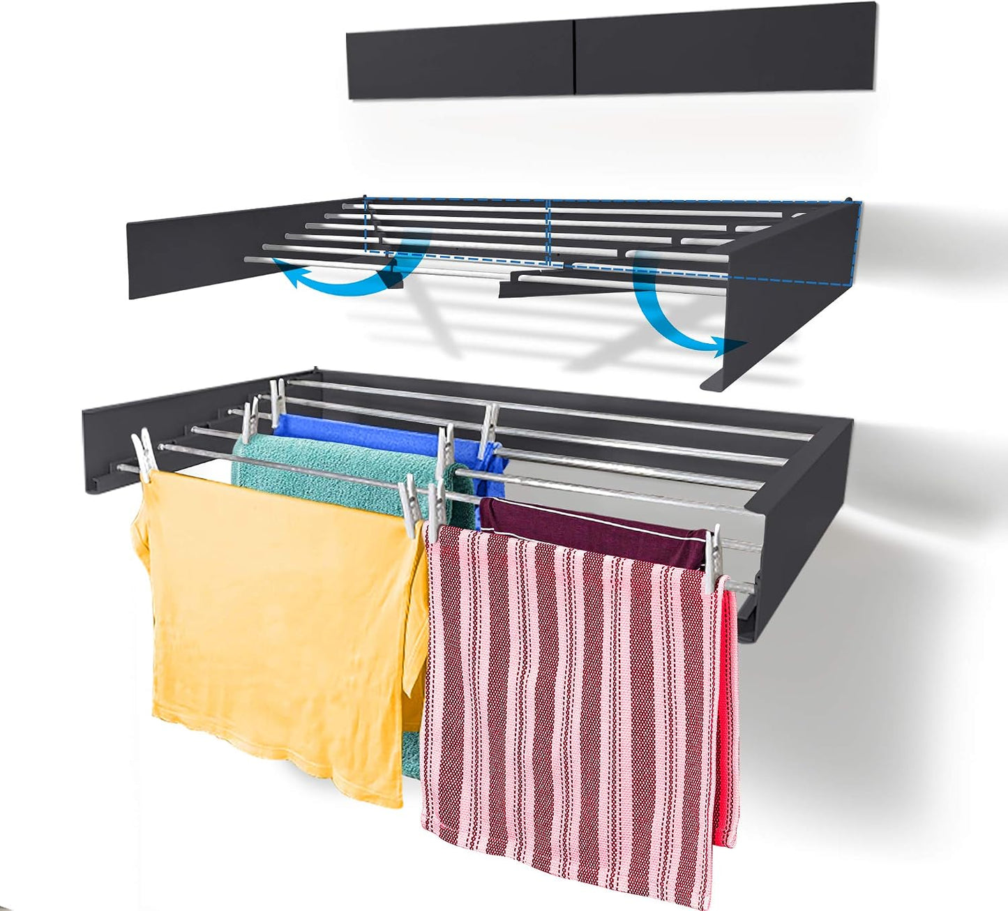 Step Up Laundry Drying Rack (28-INCH White), Wall Mounted, Retractable Clothes Drying Rack, 40lbs Capacity, 11.6 Linear Ft, with Wall Template and Long Screwdriver Bit