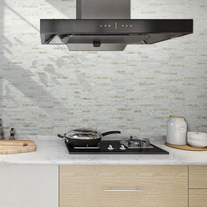 AULIGET 20 Sheets Peel and Stick Backsplash, Black & Grey Wood Look PVC Mixed Metal Stick on Backsplash Tiles for Kitchen
