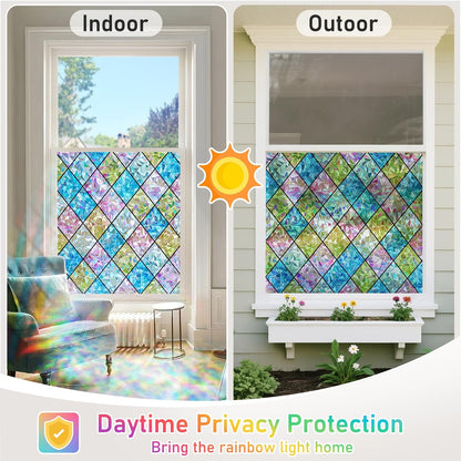 SUNBABY Reeded Glass Window Privacy Film, Frosted Glass Window Film for Bathroom & Front Door, Static Cling Decorative 3D Window Stickers Day and Night Privacy Sun Heat Blocking (17.5 x 78.7 Inch)