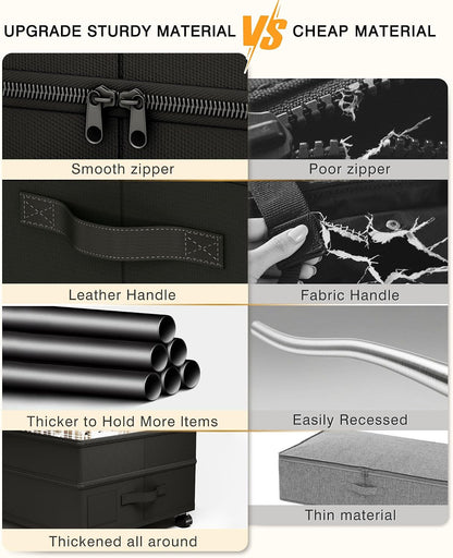 Under Bed Storage with Wheels,1Pack Underbed Shoe Storage Organizer,7.5-10.6 inchTall Adjustable Storage for Underbed with Lids,65L Extra large capacity for Clothes, Blankets,Shoes
