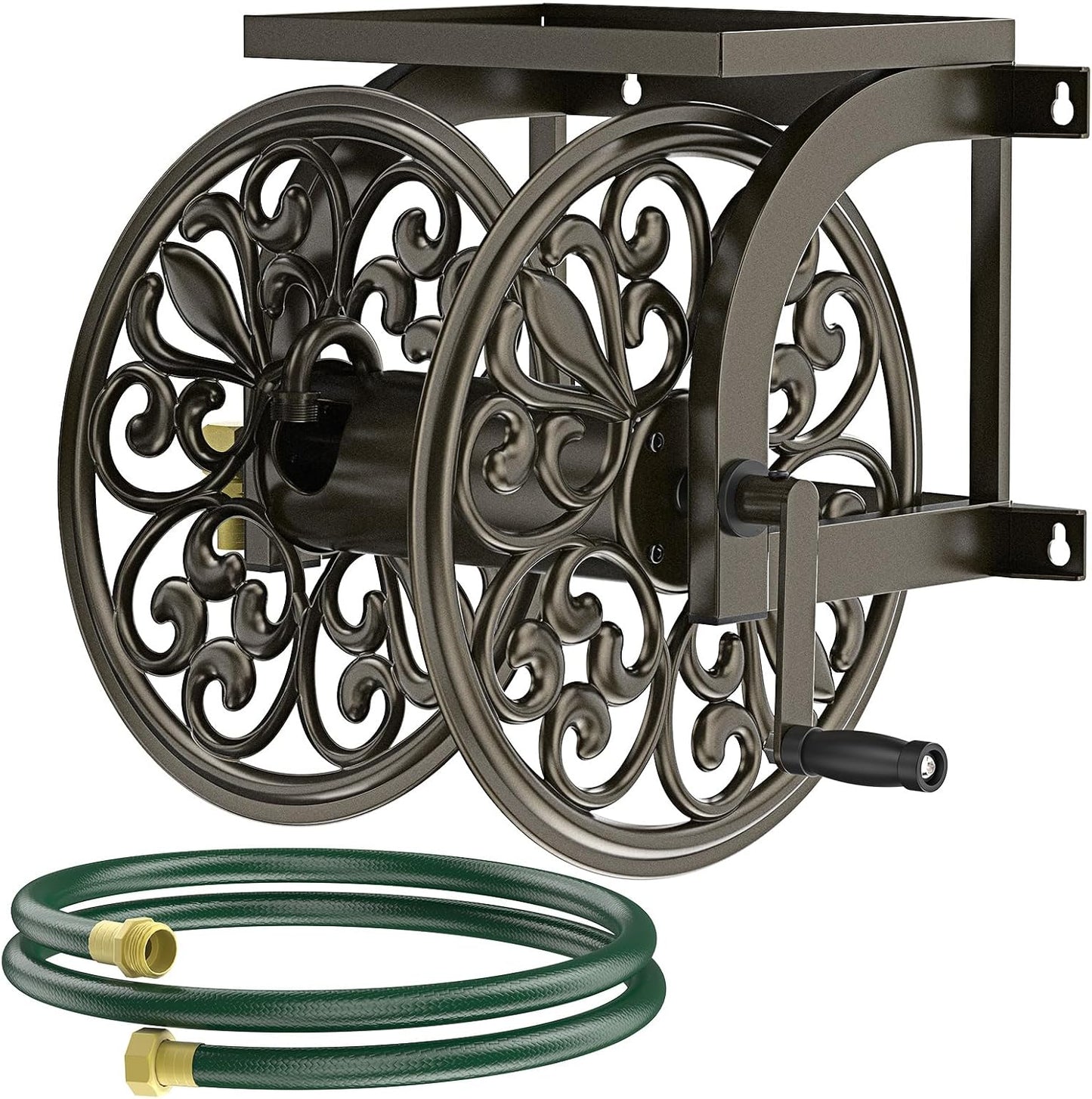 GOFORWILD Garden Wall Mount Hose Reel, Decorative Hose Reel, Garden Heavy-Duty Water Hose Holder Winder, Holds 200-Feet of 5/8-Inch Hose