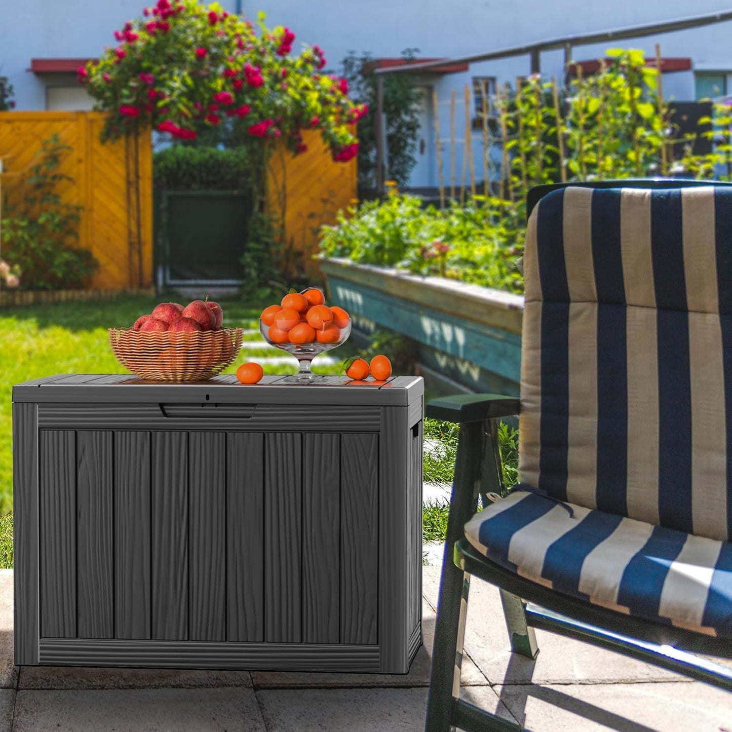 EasyUp 50 Gallon Outdoor Storage Box Waterproof Lockable Deck Boxes | UV Resistant Resin, for Garden Tools Cushions Patio Equipment, 300 lbs Capacity, Portable Design, Easy 16-Min Assembly