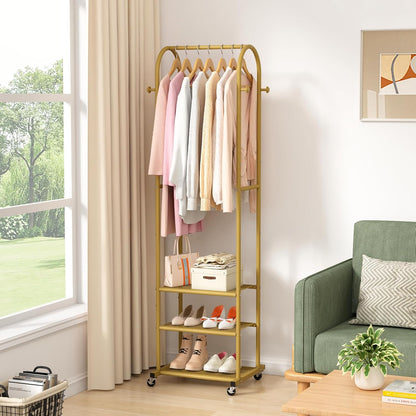 Kaitiemoo Heavy Duty Clothing Rack with Wheels,Modern Garment Rack with 3 Metal Shelves, 71.8Inches Display Rack for Hanging Clothes, Hanging Rod for Small Spaces,White