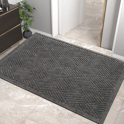 HIYARD Sturdy Front Door Mat, Absorbent Muddy Dirt Resist Welcome Door Mats Outdoor Indoor, Stain and Fade Resistant, Non-Slip Rubber Backing Low Profile Doormat for Entryway, 30×17, Beige