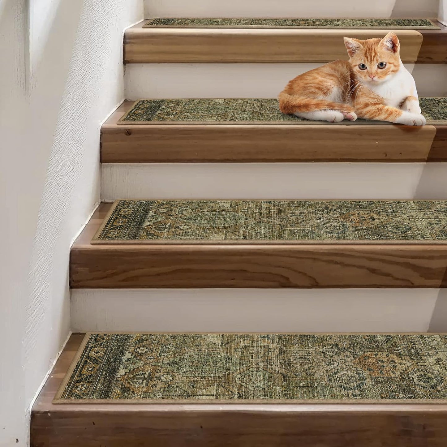 sarben Non Slip Stair Treads for Wooden Steps 15PCS - 8"x30" Indoor Safety Carpet, Edging Mats with TPE Adhesive Backing, Pet and Elderly Friendly Stair Rugs (Taupe) - Colors B