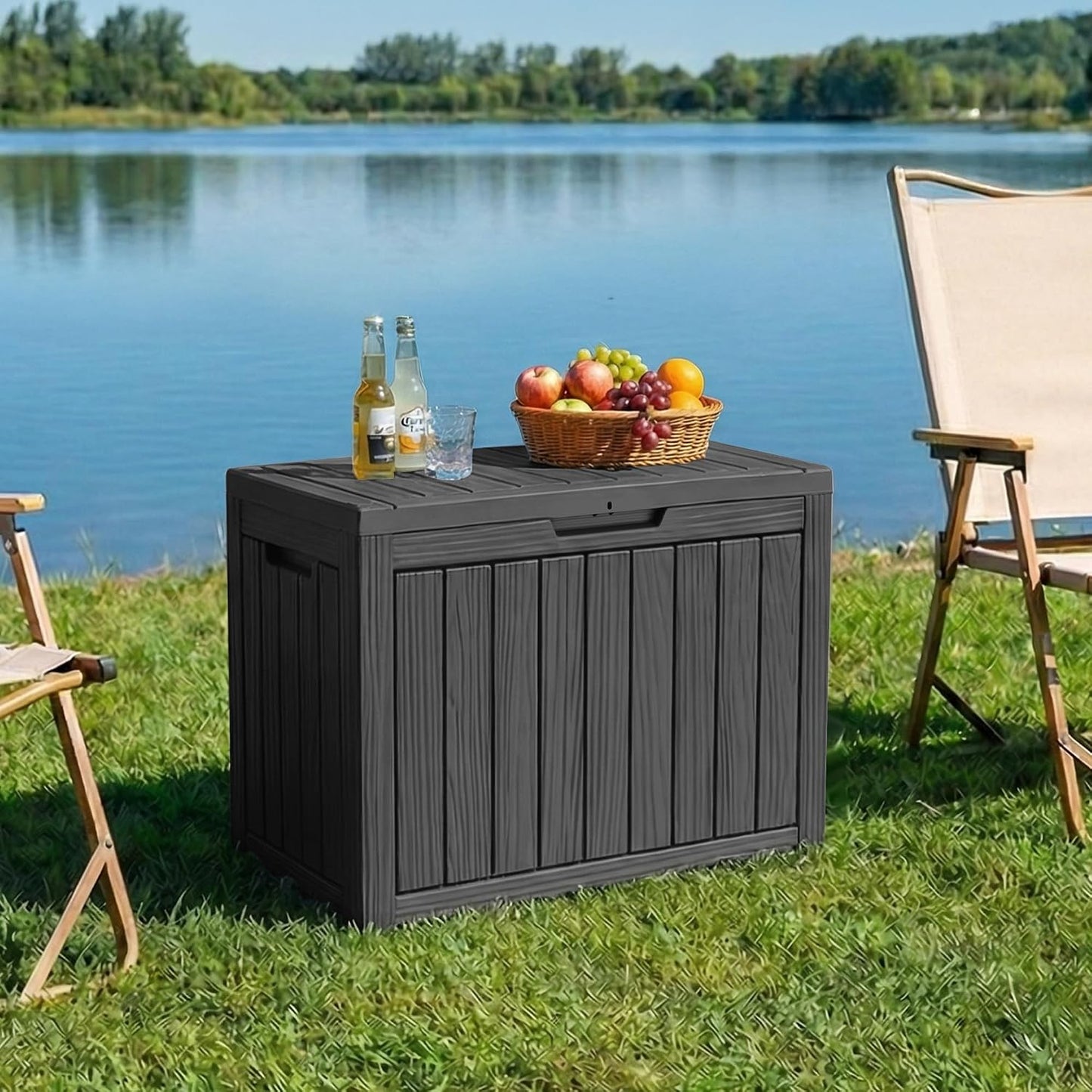 PatioZen 50 Gallon Deck Box Outdoor, Weatherproof Resin Patio Storage Box, Waterproof Outdoor Storage Boxes with Lid Lockable for Cushions, Garden Tools,Grey