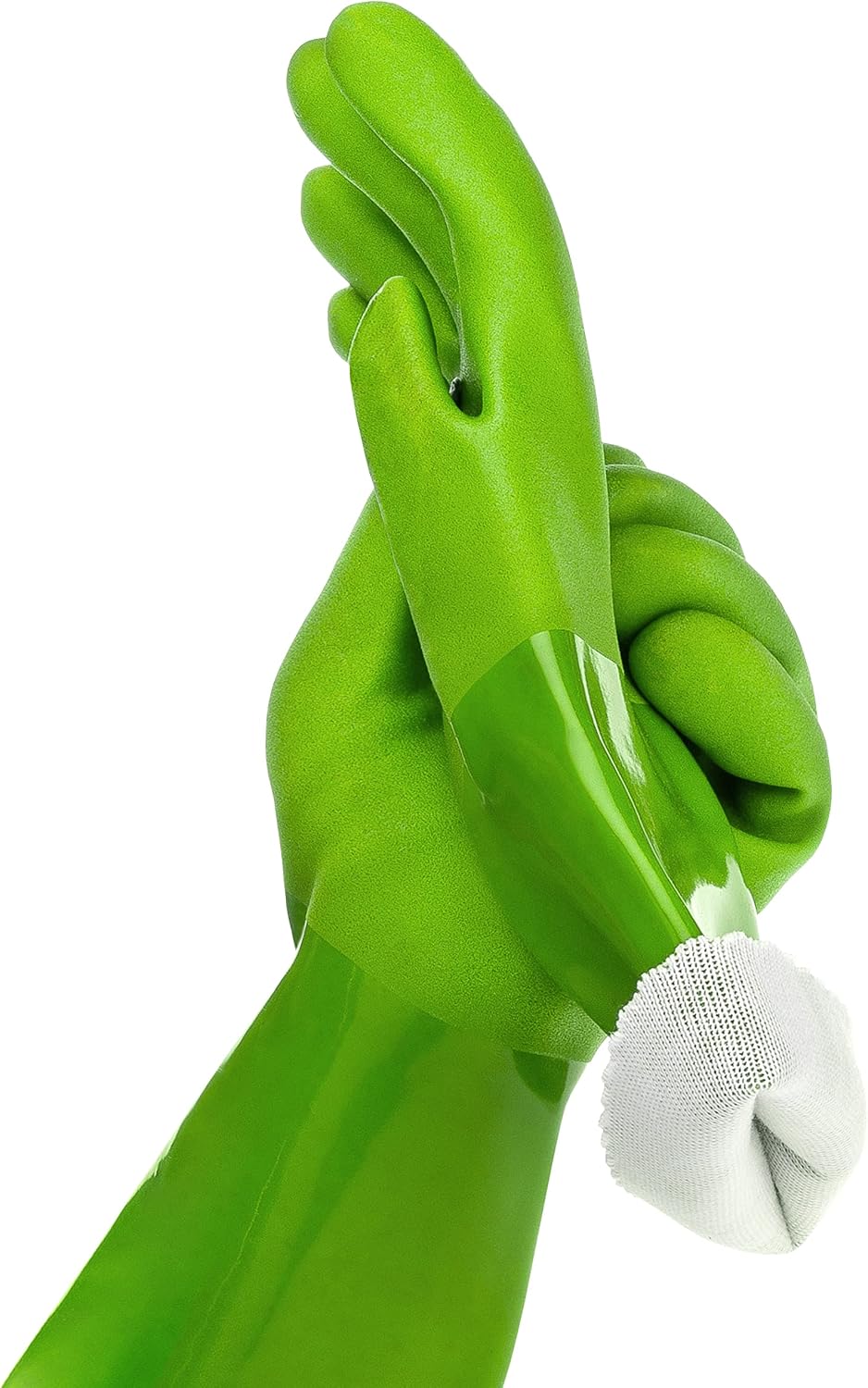 Kitchen-Star Ultimate Rubber Household PVC Gloves with Comfortable Cotton Lining, Anti-Slip surface, Kitchen Dishwashing, Extra Thickness, Kitchen Cleaning, Working, Painting, PetCare (X-Large, Green)