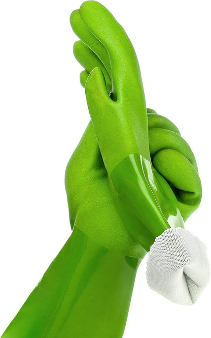 Kitchen-Star Ultimate Rubber Household PVC Gloves with Comfortable Cotton Lining, Anti-Slip surface, Kitchen Dishwashing, Extra Thickness, Kitchen Cleaning, Working, Painting, PetCare (X-Large, Green)