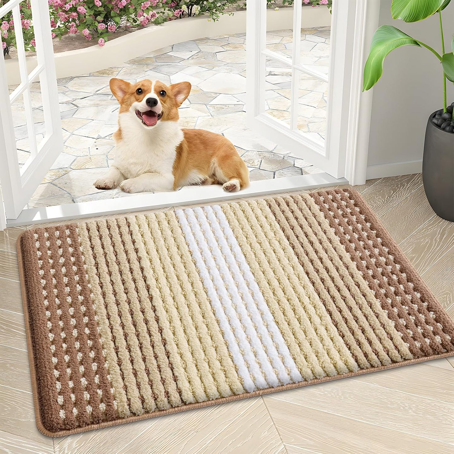 Kitinjoy Indoor Outdoor Door Mat, 32x20 Non-Slip Absorbent Dirt Trapper, Low-Profile Washable Inside Entrance Front Floor Mat, Sturdy Soft Entry Doormats for Entryway, Grey