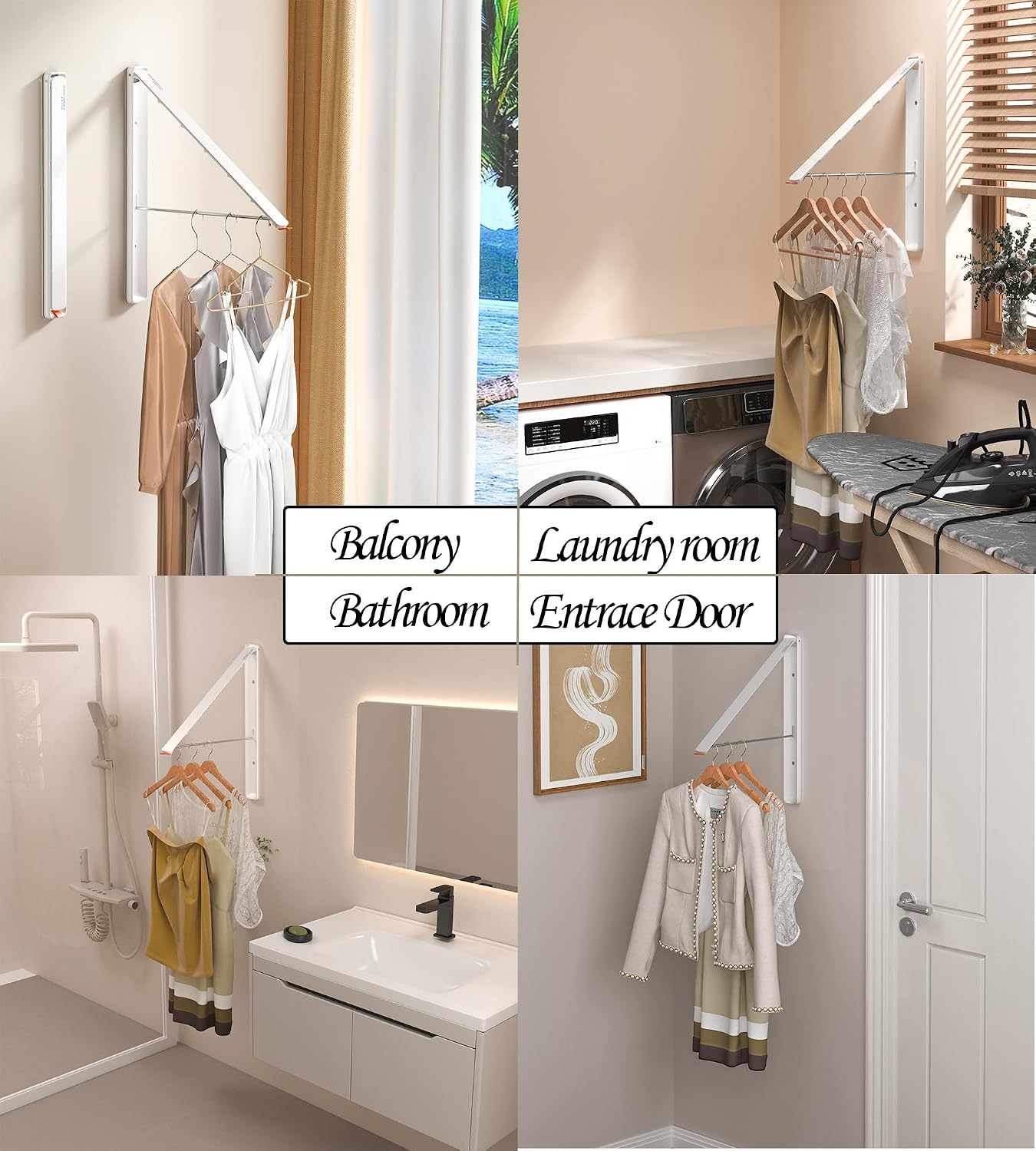 Dr.DJ Clothes Drying Rack Wall Mounted, Retractable & Foldable Clothes Hanger for Laundry Room Organization and Storage, Clothes Hanger Rack for Dorm, Closet, Balcony, Laundry Room(1P, Metal, Black)