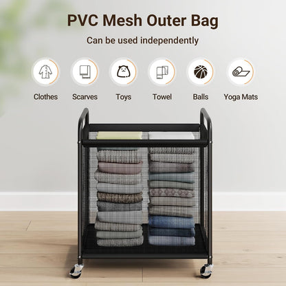 ELYKEN Laundry Hamper 3 Section, 120L Rolling Laundry Sorter with Removable Liner Bag, Laundry Basket with Wheels, Steel Frame with Metal Handle, Clothes Hamper Cart for Laundry Room & Bedroom