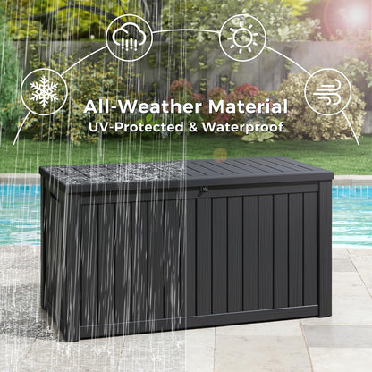 KAMABOKO 31 Gallon Outdoor Storage Box, Resin Deck Boxes Indoor and outdoor, Waterproof Storage Box Lockable Lid for Garden Tools, Package Delivery, Pool Supplies, Patio Cushions, Black