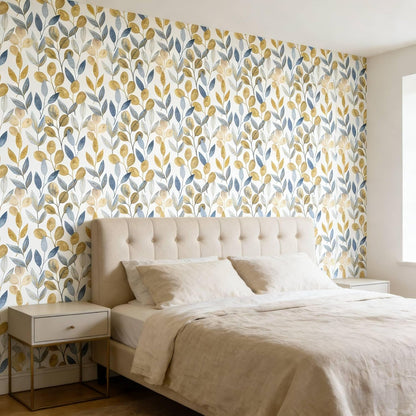 Blue Gold Leaf Peel and Stick Wallpaper Modern Self Adhesive Contact Paper Waterproof Removable Wall Paper for Bathroom Living Room 17.7"x70.8" Luxury Decorative Wallpaper