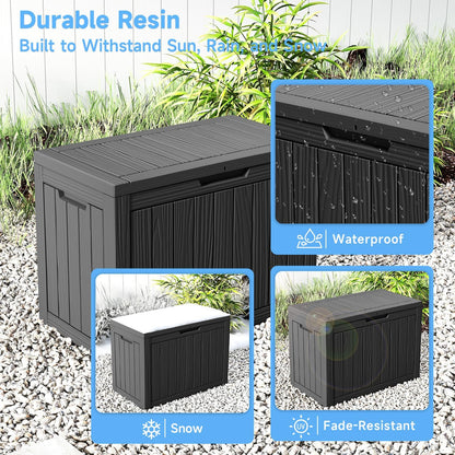 Vixzen 55 Gallon Deck Boxes Outdoor Waterproof, Lockable Resin Storage Box with lid for Furniture Cushions, Weatherproof Containers Outside Storage Boxes for Garden Patio Pool Tools(Black, 55 Gallon)