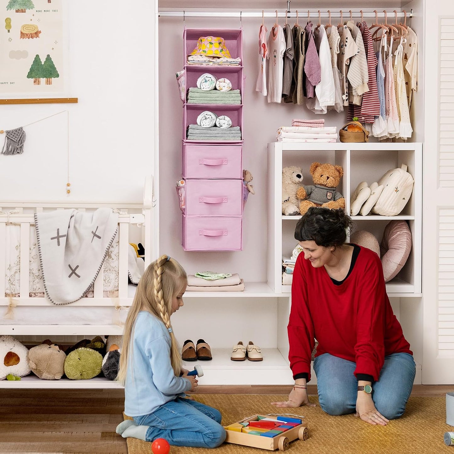 GRANNY SAYS Hanging Closet Organizer 6 Shelves, Closet Organizers and Storage with 5 Drawers, 6 Side Pockets Closet Hanging Organizer, Hanging Storage Organizer for Closet, Baby Clothes, Gray