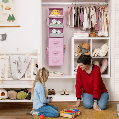 GRANNY SAYS Hanging Closet Organizer 6 Shelves, Closet Organizers and Storage with 5 Drawers, 6 Side Pockets Closet Hanging Organizer, Hanging Storage Organizer for Closet, Baby Clothes, Gray