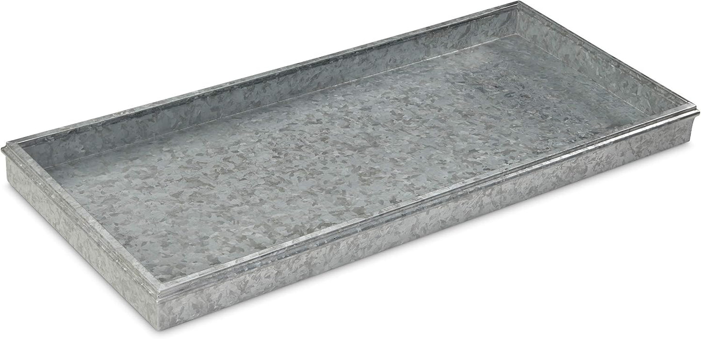 Good Directions Medium Boot Tray, Double Circles Multi-Purpose All Weather Decorative Tray, Shoes, Plants, Pet Bowls, 30x13x2 Inch, Dark Zinc Gray Steel