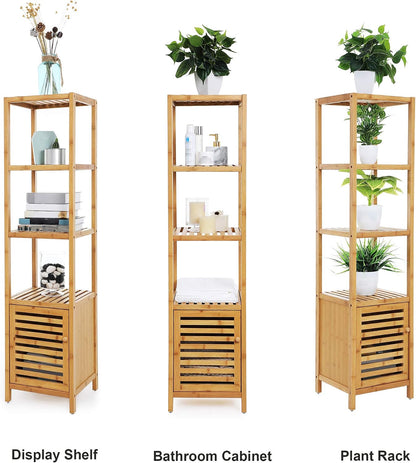 SONGMICS Bamboo Rolling Cart, 3-Tier Utility Cart on Wheels, Slim Narrow Storage Shelf, Bamboo Shelves, Space-Saving, Multifunctional, for Bathroom, Kitchen, White and Natural UBCB083N02