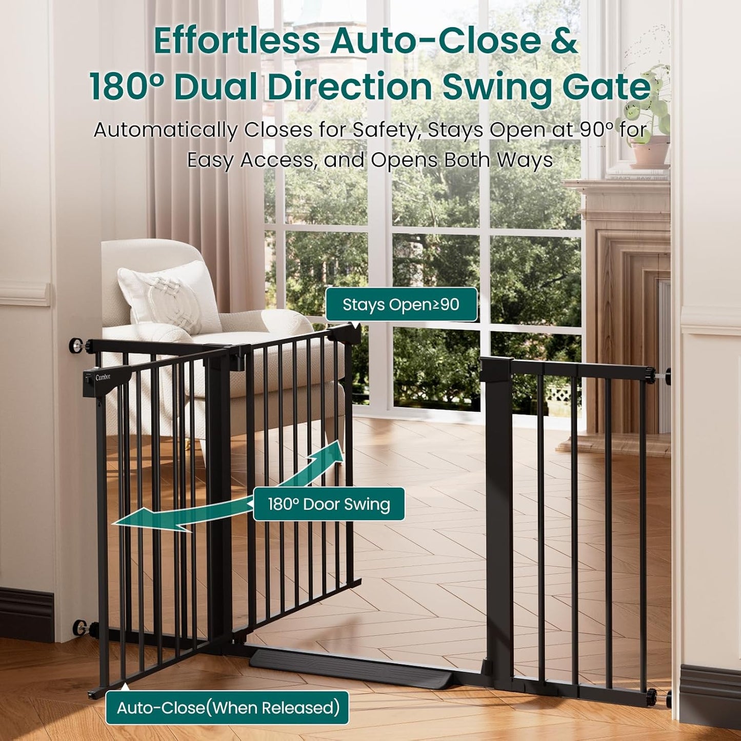 Cumbor 30-46" Baby Gate for Stairs, Mom's Choice Awards Winner-Auto Close Dog Gate for The House, Gifts for Mom, Easy Install Pressure Mounted Pet Gates for Doorways, Black