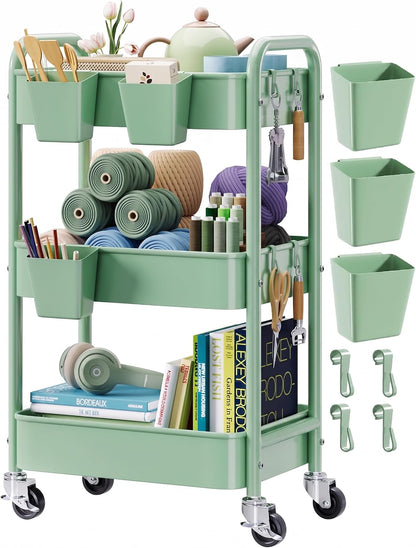 2 Tier Small Rolling Cart Metal with Wheels, White Under Desk Storage Cart on Wheels, Short Utility Roller Caddy Carts Organizer for Art,Craft,Pantry,Bathroom, Two Tiered Shelf Trolley,22 Inches Tall