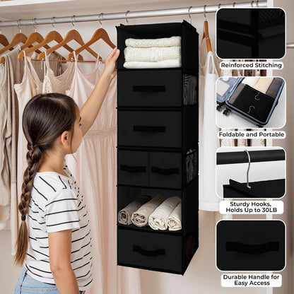 GRANNY SAYS Hanging Closet Organizer 6 Shelves, Closet Organizers and Storage with 5 Drawers, 6 Side Pockets Closet Hanging Organizer, Hanging Storage Organizer for Closet, Baby Clothes, Gray