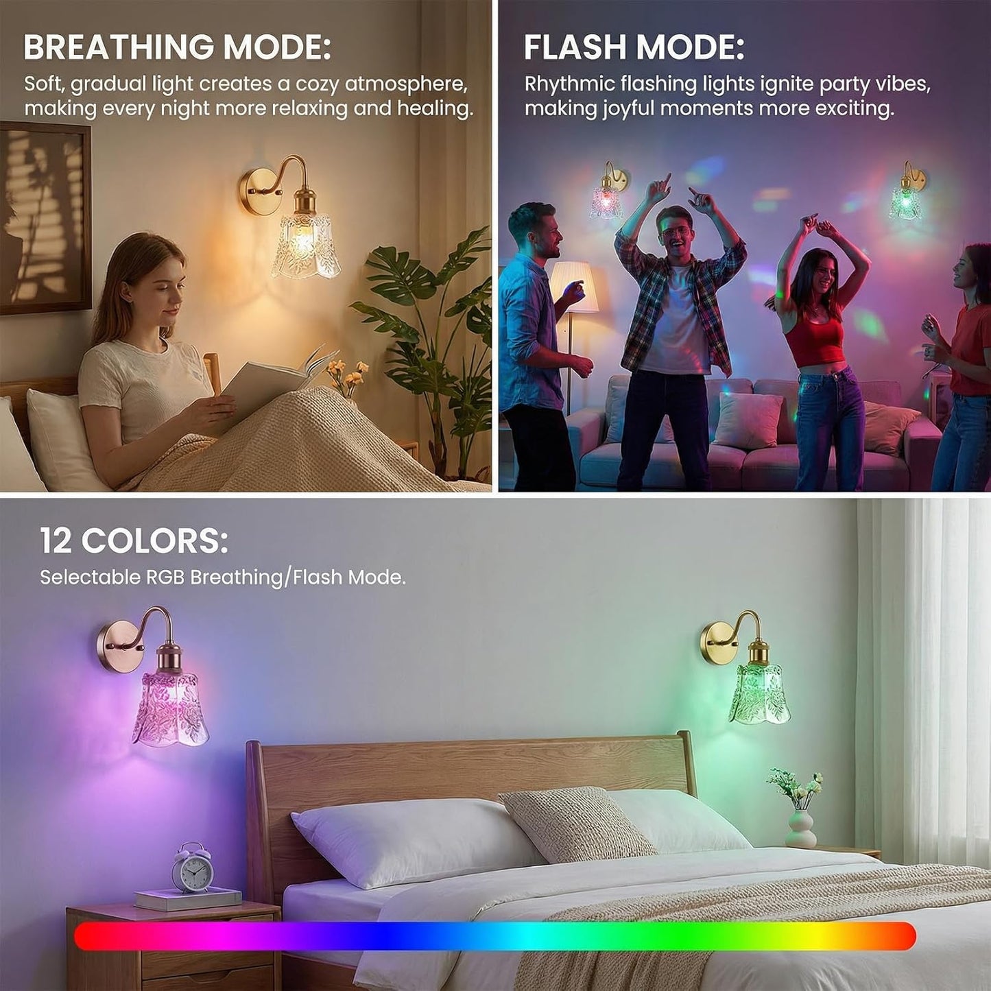 YUNICE Rechargeable Wall Sconces Set of 2 Battery Operated Wall Sconce with Remote Control Dimmable Cordless Wall Lamp with Amber Glass Lampshade Antique Brass Wall Lights for Bedroom Living Room