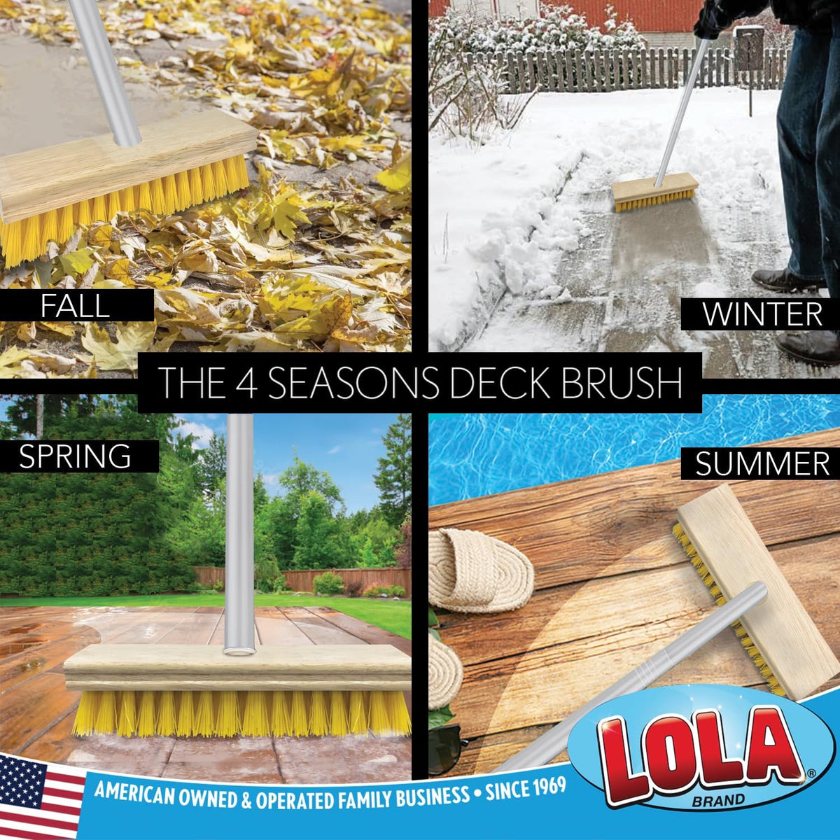 LOLA Deck Scrub Brush Outdoor Broom, Durable Bristles Remove Dirt, Grime, Grout, Leaves, Snow on Patios, Decks, Wet or Dry