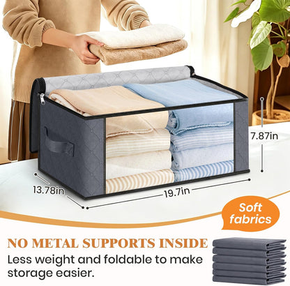 Fab totes 6 Pack Storage Bags for Clothes and Blanket, Foldable Closet Organizers and Storage with Zippers, Clear Window and Handles, Fabric Storage Bins for Sweater, Comforter, Bedding,Linen Sheets