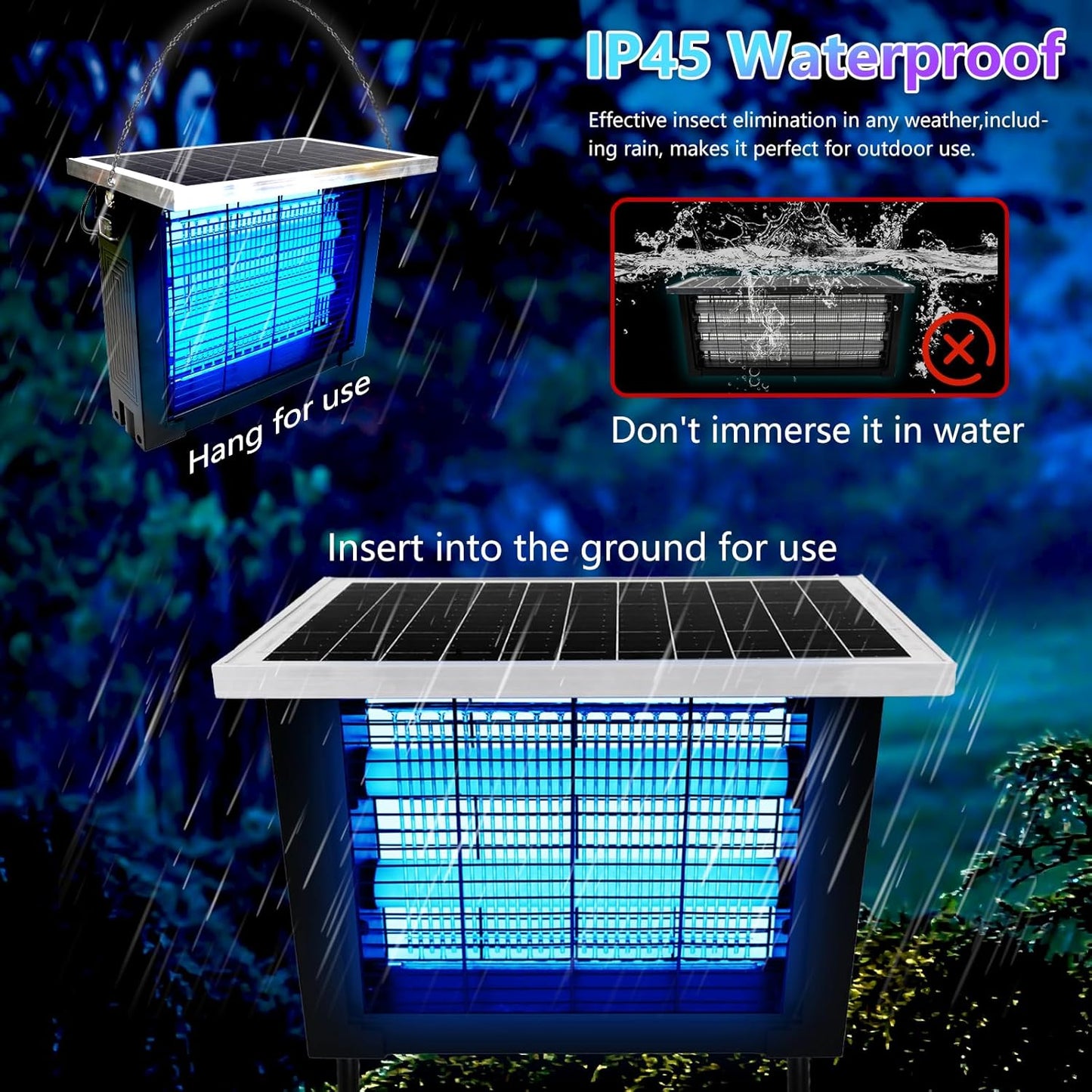 Powerful Large Solar Bug Zapper for 3000 sq.ft with 13FT Extension Cord | Rechargeable Outdoor Mosqutio Killer with 13W Solar Panel, Waterproof Solar Bug Zapper for Patio Garden Backyard RV Camping