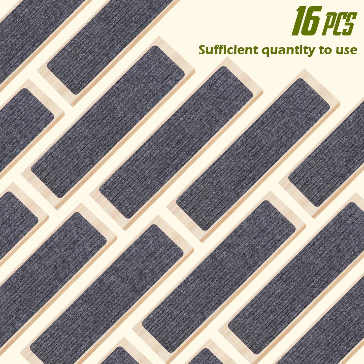 Stair Treads Non-Slip 16 Pack 8"x30" - Carpet Stair Runner for Indoor Wooden Steps with TPE Backing & Anti-Skid Surface, Reusable Adhesive Safety Rug for Kids/Elder/Pet-Friendly - Brown