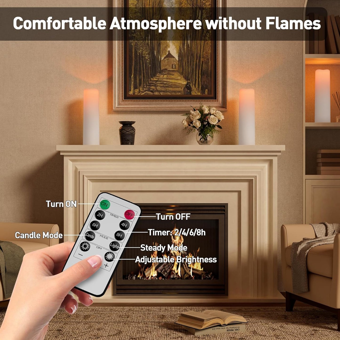 14"×4" Large Outdoor Flameless Candles with Remote Waterproof Battery Operated Candles with Timer LED Pillar Candles Flicking for Home Decoration Porch Wedding Fireplace Lantern, Ivory-Yellow 2Pcs