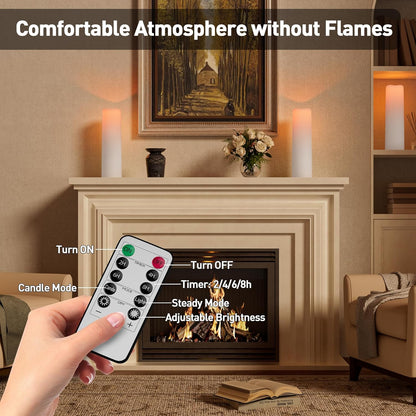 14"×4" Large Outdoor Flameless Candles with Remote Waterproof Battery Operated Candles with Timer LED Pillar Candles Flicking for Home Decoration Porch Wedding Fireplace Lantern, Ivory-Yellow 2Pcs