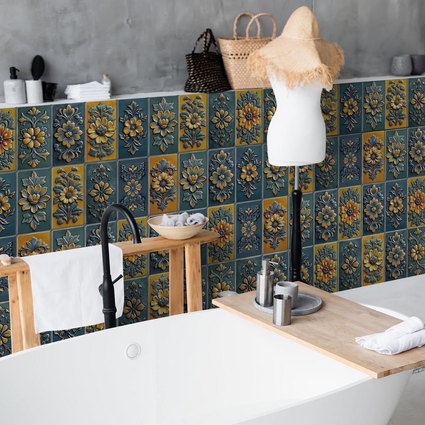 VICCI 32Pcs Tile Decals - Peel and Stick Kitchen Backsplash - Decorative Wall Tiles Stickers 8" x 4" Self-Adhesive Waterproof Removable for Bathroom Cabinets Home DIY Projects Decor