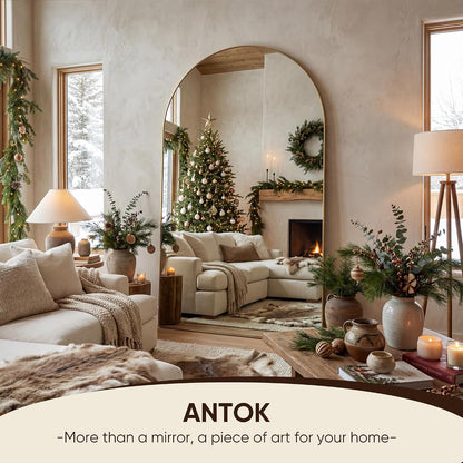 Antok 58" x19” Arched Full Length Floor Mirror, Gold Aluminum Frame, Free Standing/Wall Mount/Leaning for Bedroom, Living Room, Dressing Room