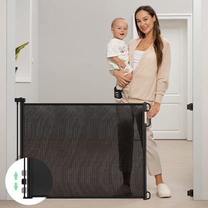 Retractable Baby Gate, Momcozy Mesh Baby Gate or Mesh Dog Gate, 33" Tall,Extends up to 55" Wide, Child Safety Gate for Doorways, Stairs, Hallways, Indoor/Outdoor