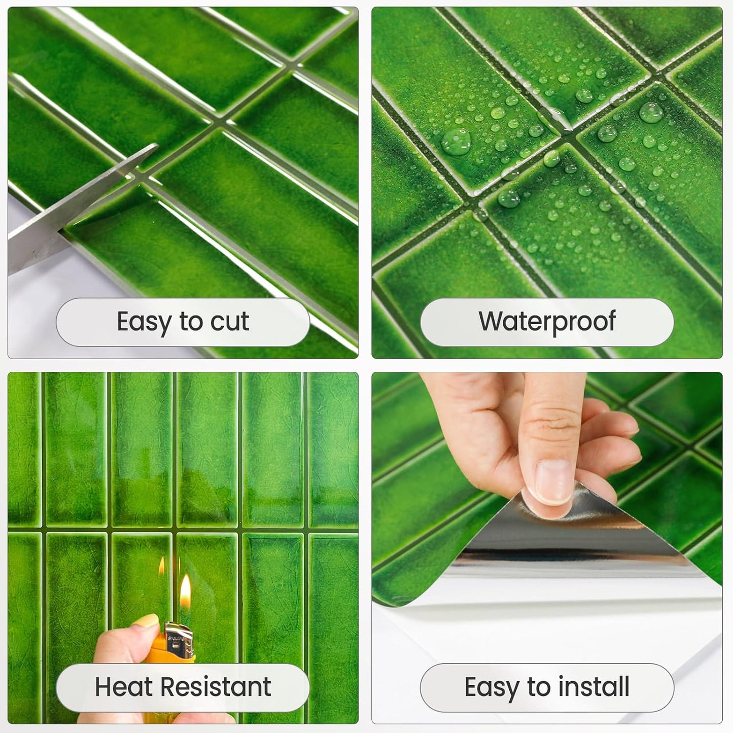 5 Sheets Peel and Stick Backsplash, Self Adhesive Wall Tiles, 3D Adhesive Tile Backsplash, 12"x12"Premium Self Adhesive Wall Tiles Peel and Stickfor Kitchen, Bathroom, RV(Spring Moss)
