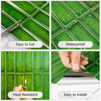 5 Sheets Peel and Stick Backsplash, Self Adhesive Wall Tiles, 3D Adhesive Tile Backsplash, 12"x12"Premium Self Adhesive Wall Tiles Peel and Stickfor Kitchen, Bathroom, RV(Spring Moss)