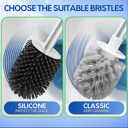 BOOMJOY Toilet Brush and Holder Set, Black Silicone Toilet Bowl Cleaner Brush, Toilet Scrubber Brush with Tweezers for Bathroom Cleaning, RV Accessories and House Organization Must-Haves