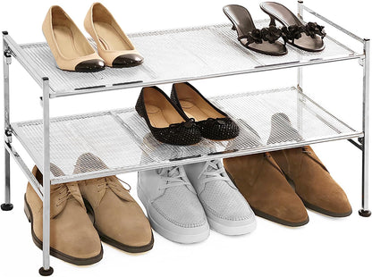 Seville Classics Sturdy Freestanding Storage Shelf for Bedroom, Closet, Entryway, Dorm Room Organizer Stackable Durable Metal Shoe Rack Ash Gray Slat, 3-Tier
