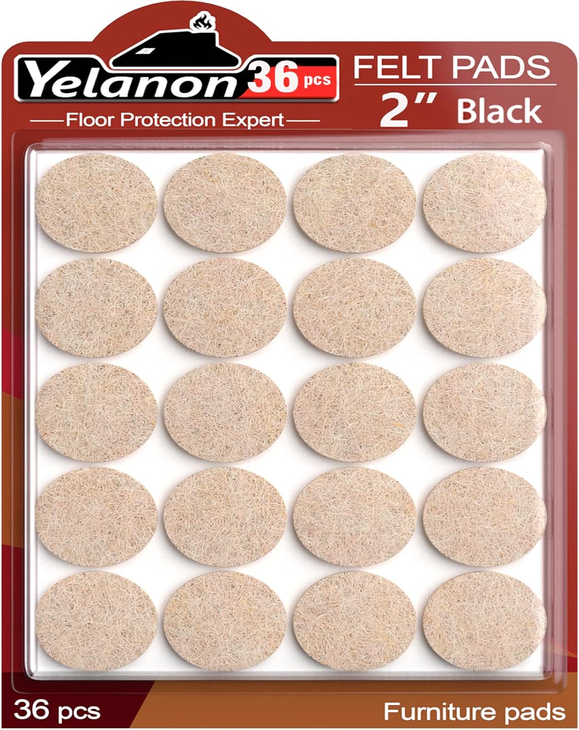 Yelanon Felt Furniture Pads for Hardwood Floors -36 Pcs 2" Premium Floor Protectors for Furniture, Felt Pads for Chair Legs, Black