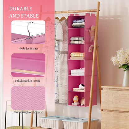 Weekly Hanging Closet Organizer for Kids, 6-Shelf Clothes Storage with Labeled Days of The Week Monday Through Friday, Weekday and Weekend, Days of The Week Clothes Organizer