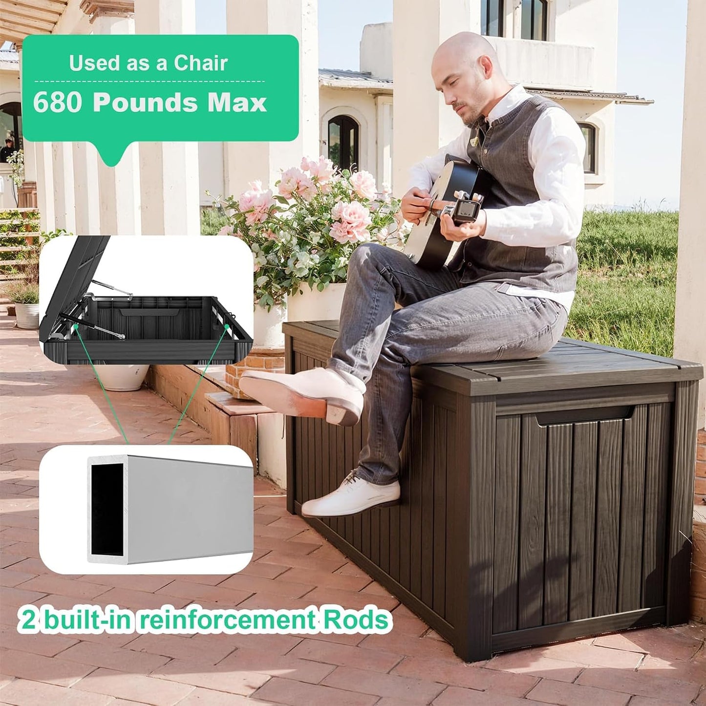 150 Gallon Waterproof Outdoor Storage Box,Resin Deck Box,Lockable Outside Storage Box Container for Patio Furniure,Garden,Tools (150 Gallon,Black)