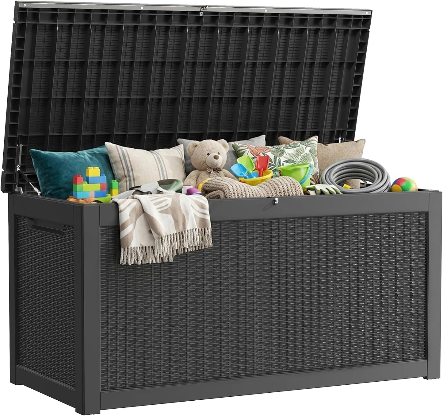 TARKARI 275 Gallon Resin Deck Box, Waterproof Outdoor Storage Box, Lockable for Patio Furniture, Garden Tools, Pool Accessories, UV-Resistant for All Weather Use, Black