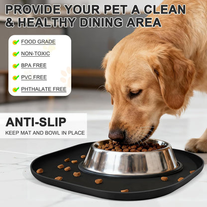 SMILOOL Silicone Pet Food Mat with Raised Edge for Food and Water Bowl, Dog Feeding Mats, Cat Food Trays for Floor Waterproof, Rubber Tray for Dogs and Cats, 19 x 12 x 0.7 Black