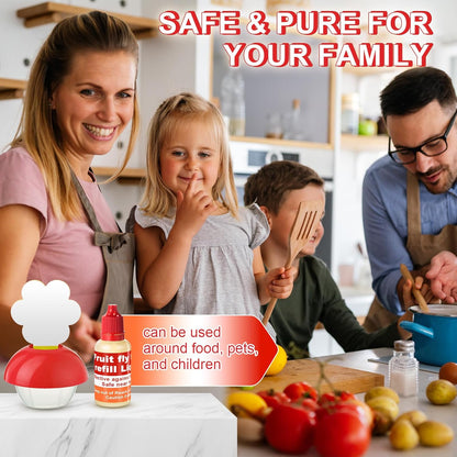 Qualirey Fruit Fly Trap for Indoors, 4 Pack Fruit Fly Trap with 4 Refill Liquid and 60 Yellow Sticky Pads, Safe Near Pets, Food and Kids, Fruit Flies Lure Liquid Trap for Home Kitchen
