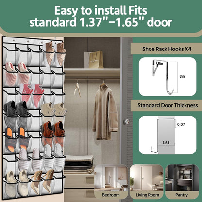 PAULONE 12 Pocket Over the Door Shoe Organizer,Reusable Breathable Large Mesh Bag Men's & Women's Sneaker Organizer,Shoe Organizer for Kids,Hanging Shoe Storage Hanging Bag (White)