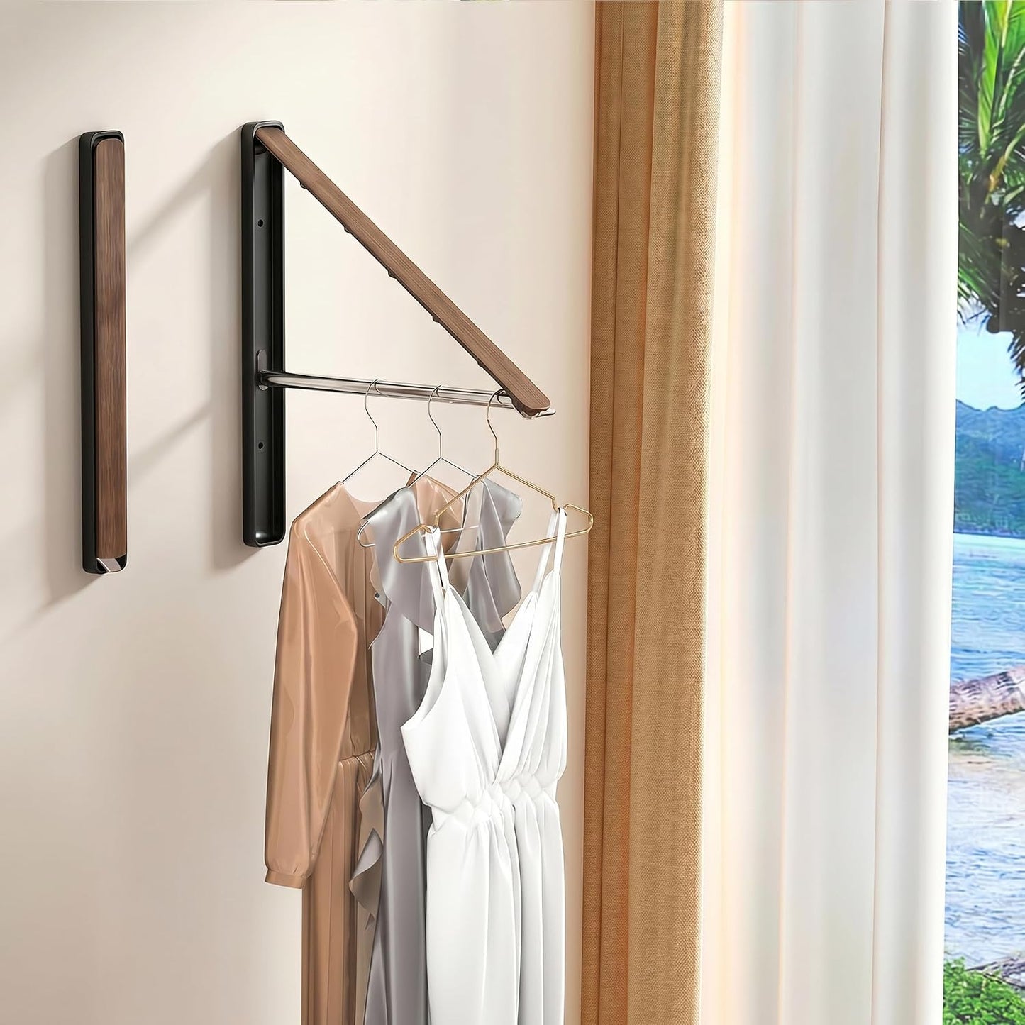 Dr.DJ Clothes Drying Rack Wall Mounted, Retractable & Foldable Clothes Hanger for Laundry Room Organization and Storage, Clothes Hanger Rack for Dorm, Closet, Balcony, Laundry Room(1P, Metal, Black)