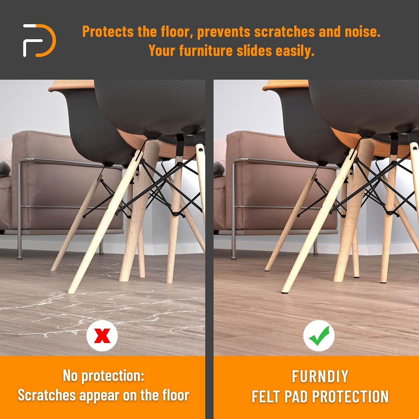 Furndiy Felt Furniture Pads for Hardwood Floors, Self-Adhesive Felt Pad for Chairs & Seat Legs, Easy Slide, Anti Scratch, Noise Stopper, Bumper & Buffer, Floor Protection - Based in USA - 0.8'' Black