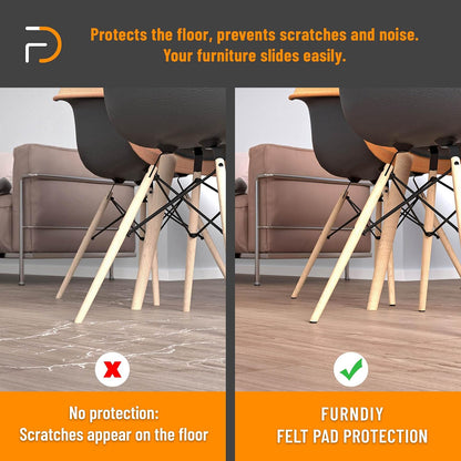 Furndiy Felt Furniture Pads for Hardwood Floors, Self-Adhesive Felt Pad for Chairs & Seat Legs, Easy Slide, Anti Scratch, Noise Stopper, Bumper & Buffer, Floor Protection - Based in USA - 0.8'' Black